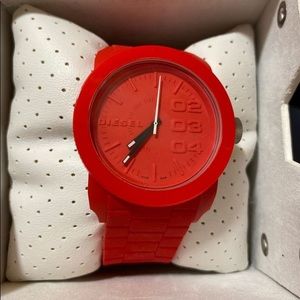Y2K Diesel Double Down Red Silicone Watch with Box Rare Vintage